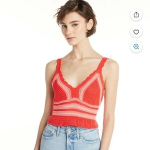 Madden NYC Crochet Tank Top in poppy red beach boho size L